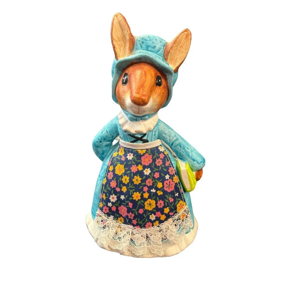 Vintage Ceramic Chalk Ware Bunny Rabbit‎ Bank Apron Book Japan 7.5”